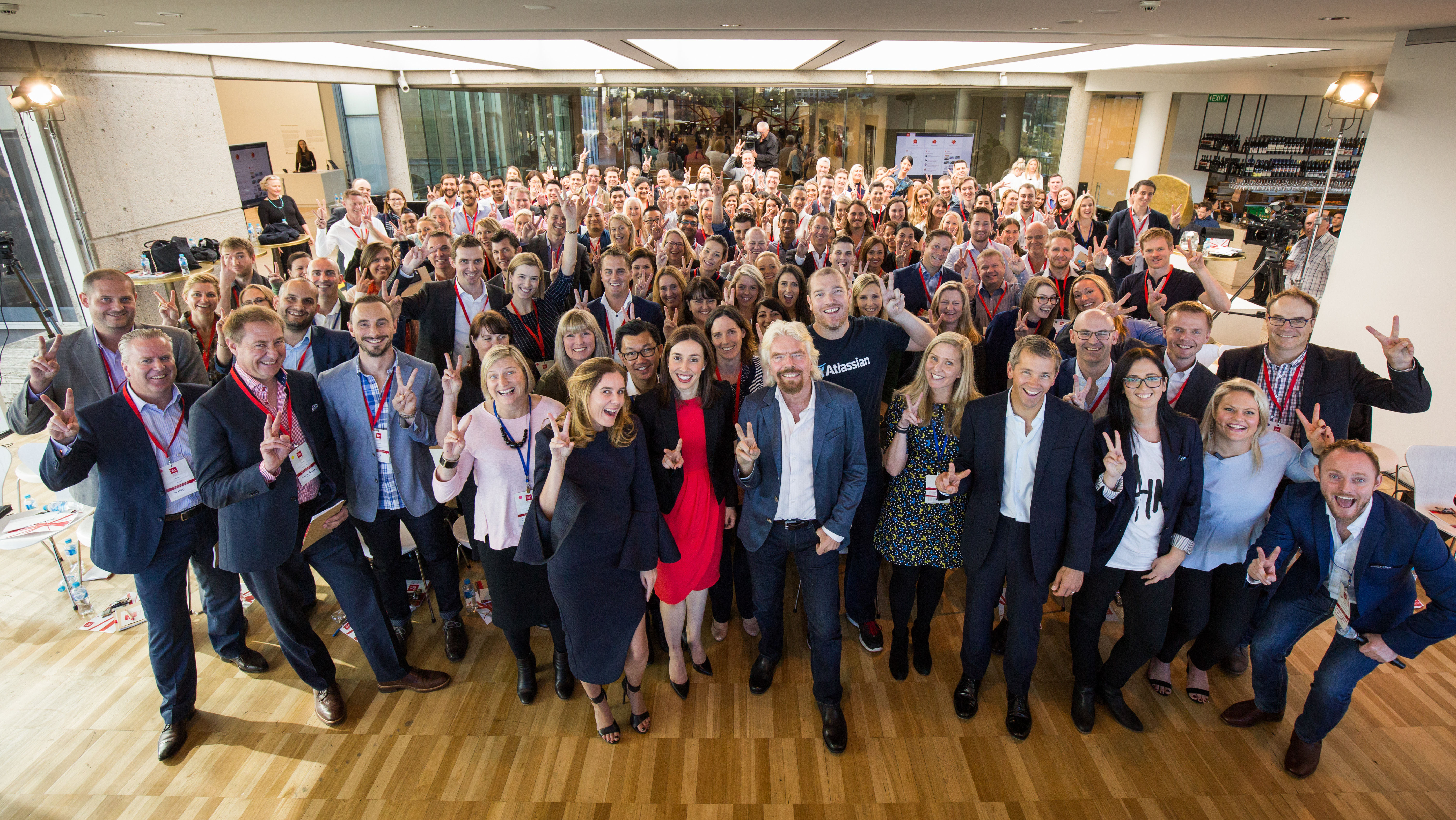 Richard Branson and Australian team members at the Virgin Way Co-Lab